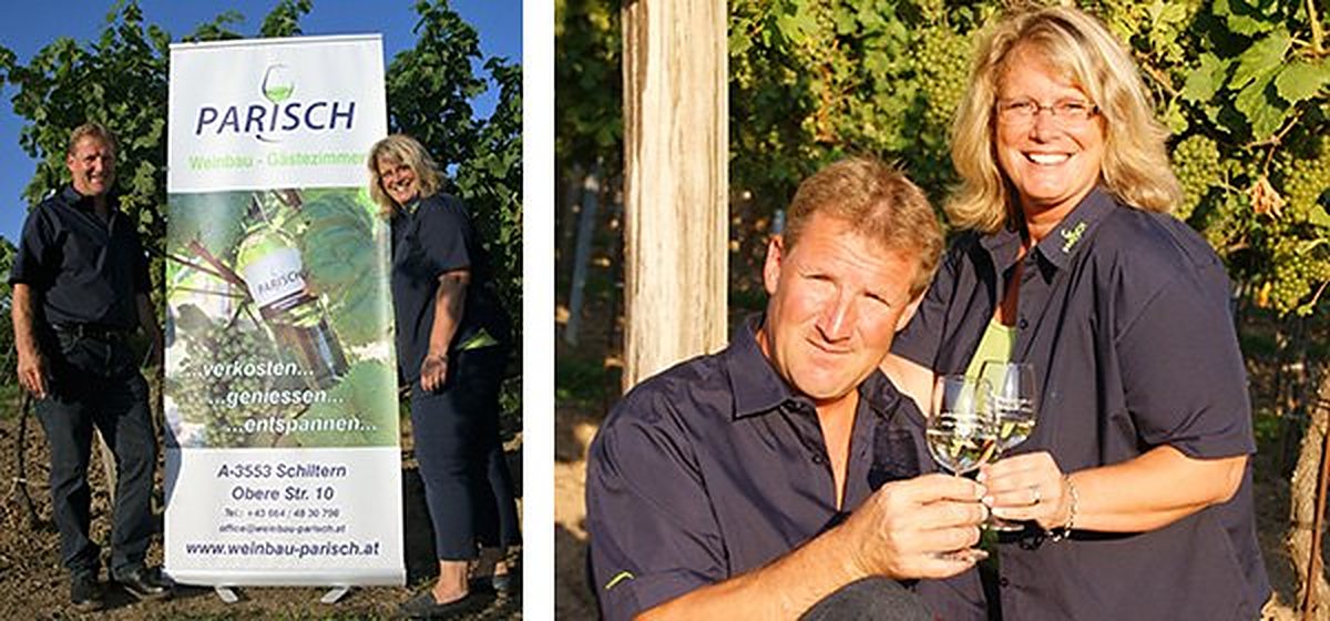 Irene und Franz Parisch stoßen mit einem Glas Wein an